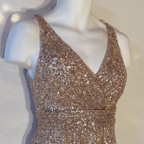 David's Bridal SZ 6 Gold Grecian Sequin Formal glamour party formal prom wedding - Picture 7 of 15